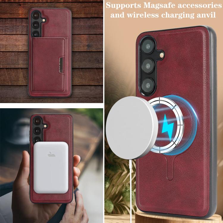 Funda de cuero plegable triple Kalebol con imán fuerte MagSafe para Samsung Galaxy S23 5G (roja)
