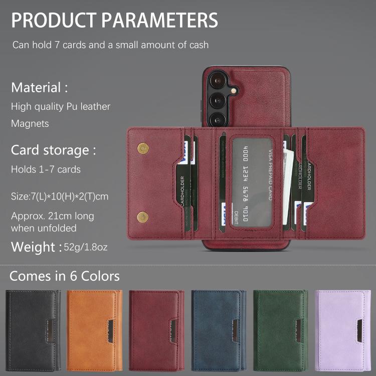 Funda de cuero plegable triple Kalebol con imán fuerte MagSafe para Samsung Galaxy S23 5G (roja)