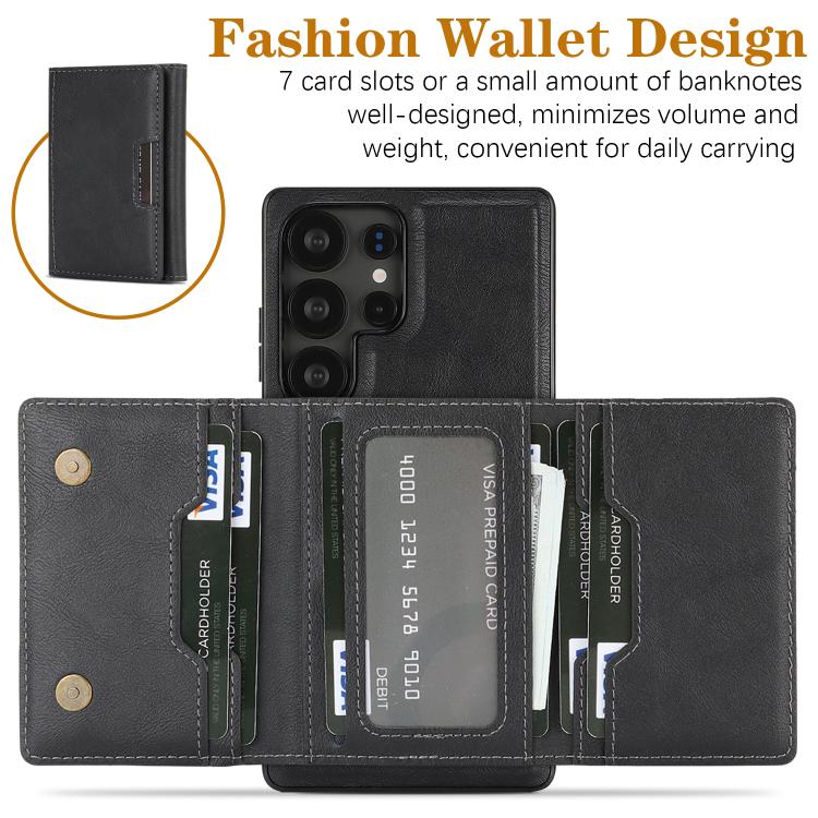 Funda de cuero plegable triple con imán fuerte MagSafe para Samsung Galaxy S22 Ultra 5G (negro)