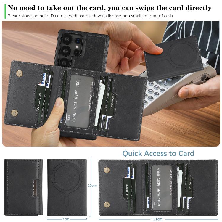 Funda de cuero plegable triple con imán fuerte MagSafe para Samsung Galaxy S22 Ultra 5G (negro)