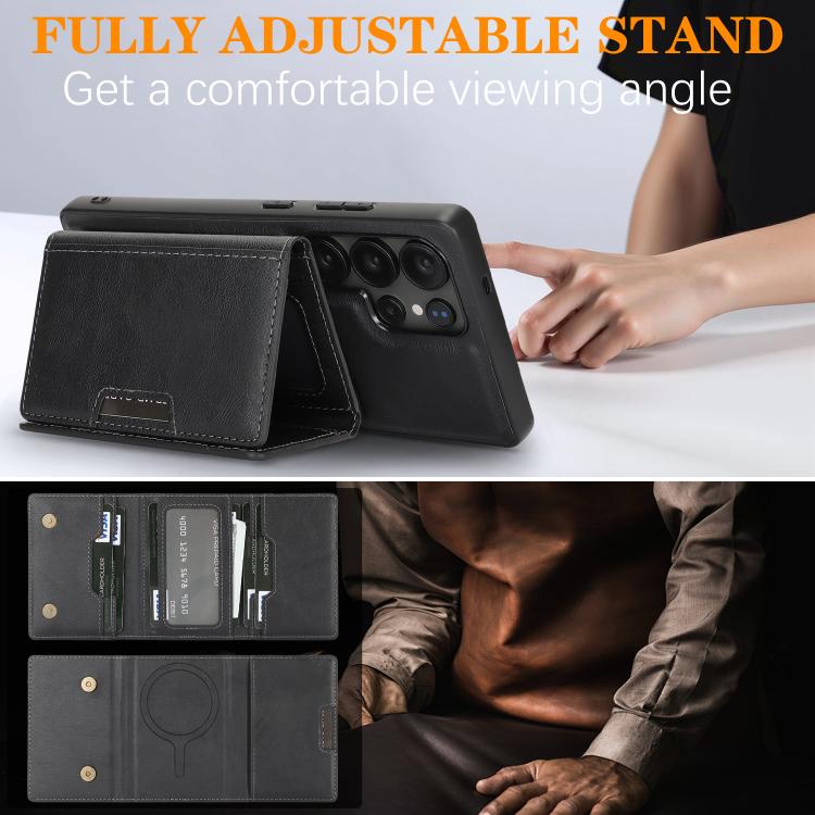 Funda de cuero plegable triple con imán fuerte MagSafe para Samsung Galaxy S22 Ultra 5G (negro)