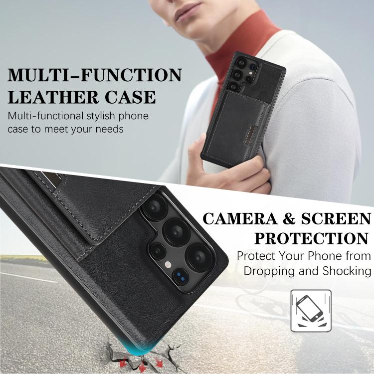 Funda de cuero plegable triple con imán fuerte MagSafe para Samsung Galaxy S22 Ultra 5G (negro)