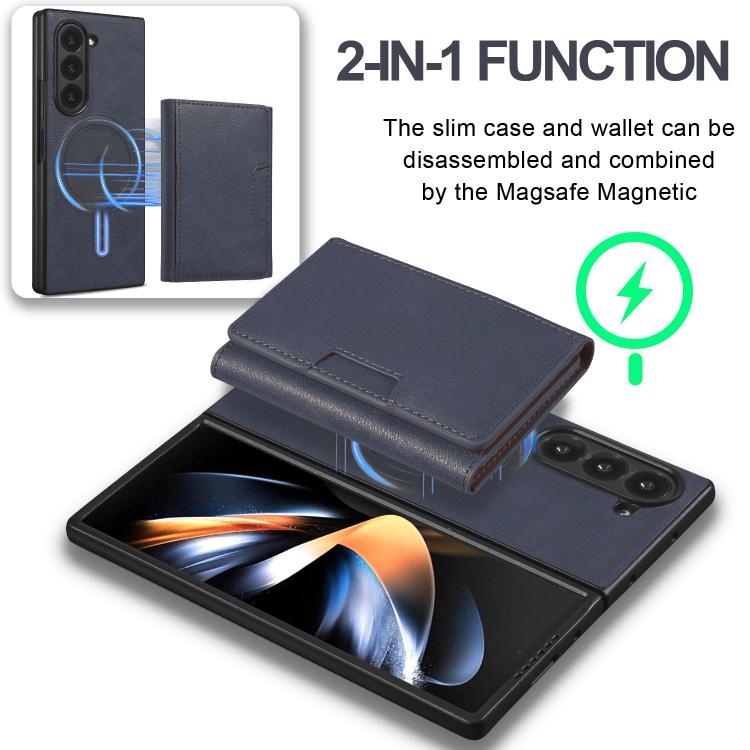 Funda de cuero plegable triple con imán fuerte Kalebol para Samsung Galaxy Z Fold7 (azul)