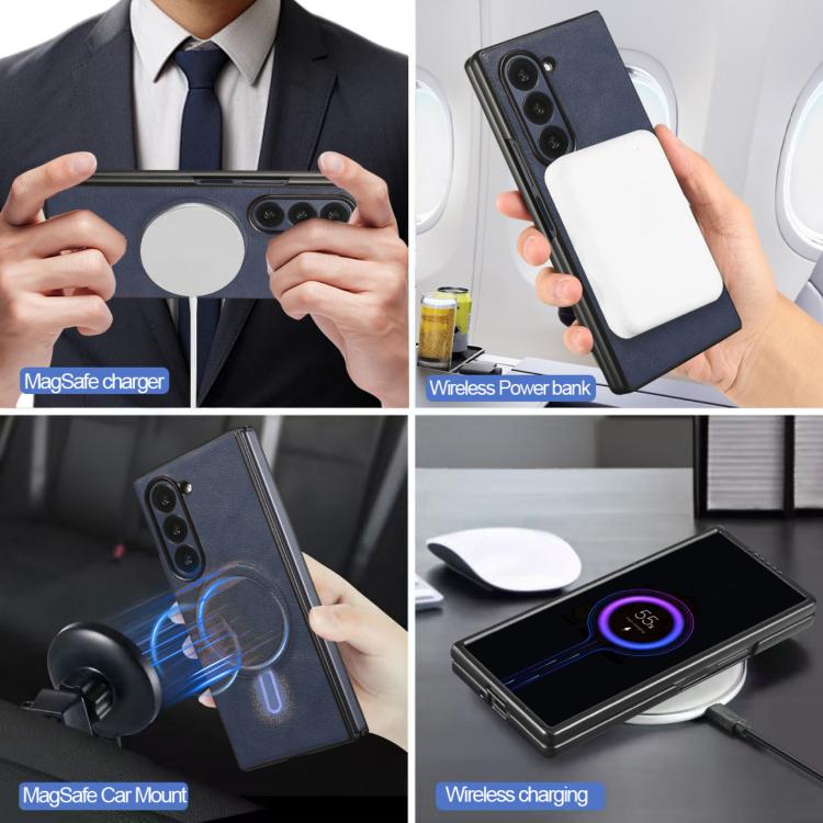 Funda de cuero plegable triple con imán fuerte Kalebol para Samsung Galaxy Z Fold7 (azul)