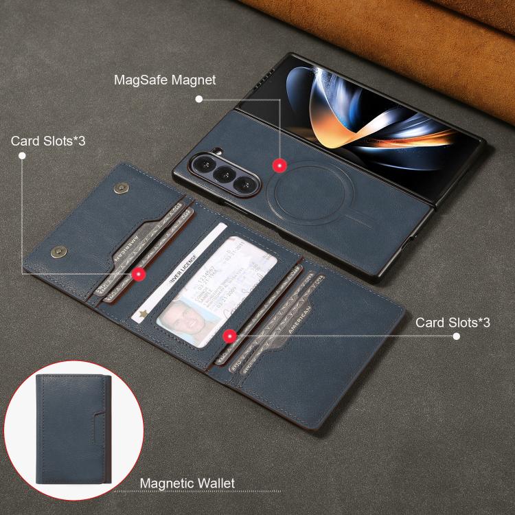 Funda de cuero plegable triple con imán fuerte Kalebol para Samsung Galaxy Z Fold7 (azul)