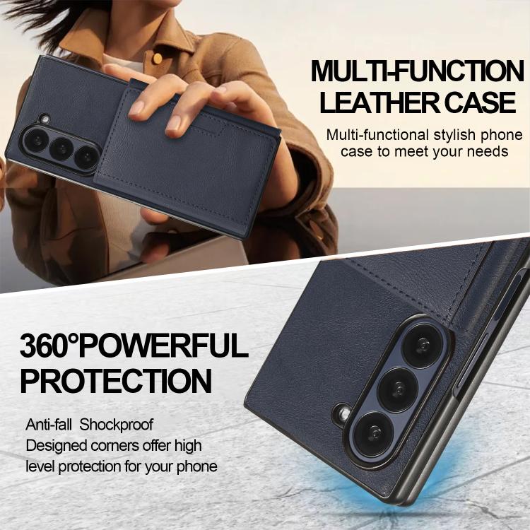 Funda de cuero plegable triple con imán fuerte Kalebol para Samsung Galaxy Z Fold7 (azul)