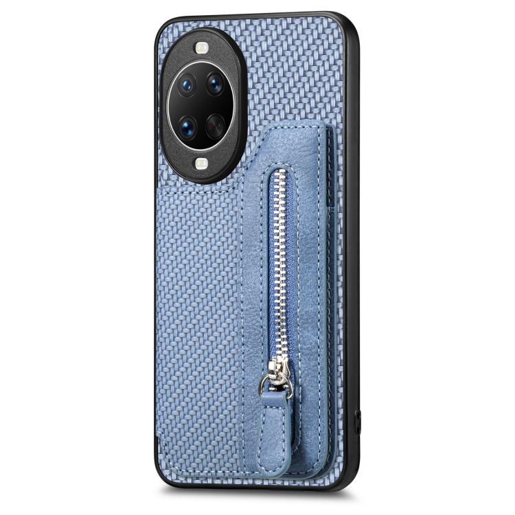Funda tipo cartera con cremallera horizontal y tapa de fibra de carbono para Huawei nova 14 Pro (azul)