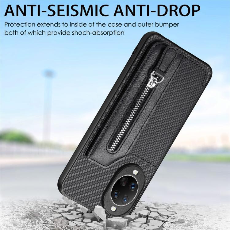 Funda tipo cartera con cremallera horizontal de fibra de carbono para Huawei nova 14 Pro (marrón)