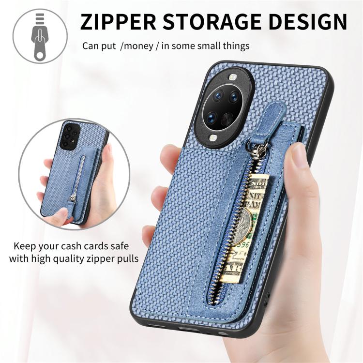Funda tipo cartera con cremallera horizontal de fibra de carbono para Huawei nova 14 Pro (marrón)