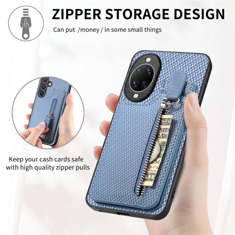 Funda de fibra de carbono con cierre vertical y cremallera para Huawei Nova 14 (marrón)