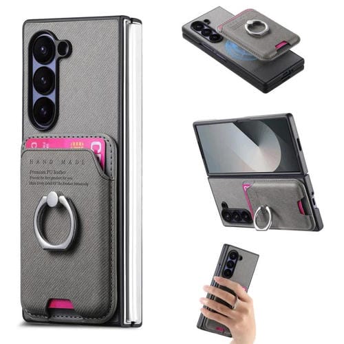 Funda de tela sarga con anillo magnético para Samsung Galaxy Z Fold5 5G (gris)