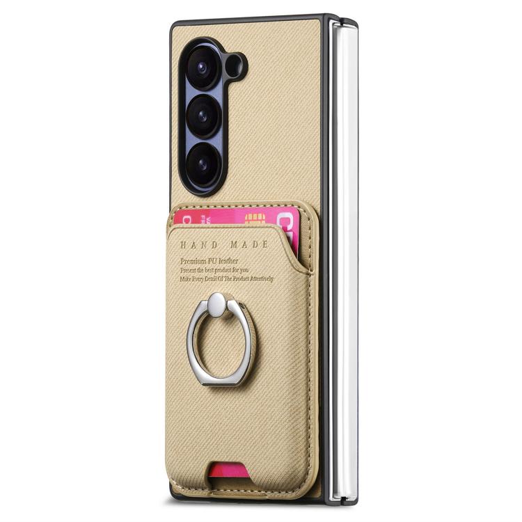 Funda de tela sarga con anillo magnético para Samsung Galaxy Z Fold6 5G (caqui)