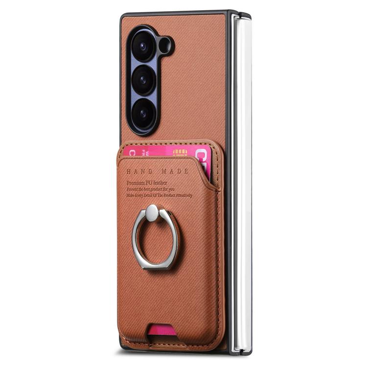 Funda de tela sarga con anillo magnético para Samsung Galaxy Z Fold6 5G (marrón)
