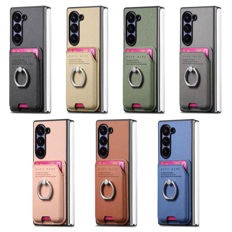 Funda de tela sarga con anillo magnético para Samsung Galaxy Z Fold6 5G (caqui)