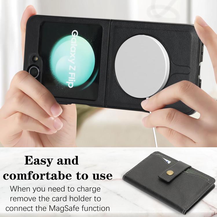 Funda de cuero con anillo MagSafe para Samsung Galaxy Z Flip6 (negro)