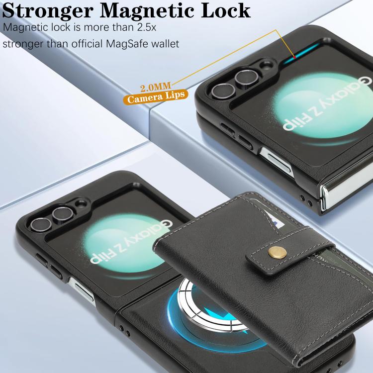 Funda de cuero con anillo MagSafe para Samsung Galaxy Z Flip6 (negro)