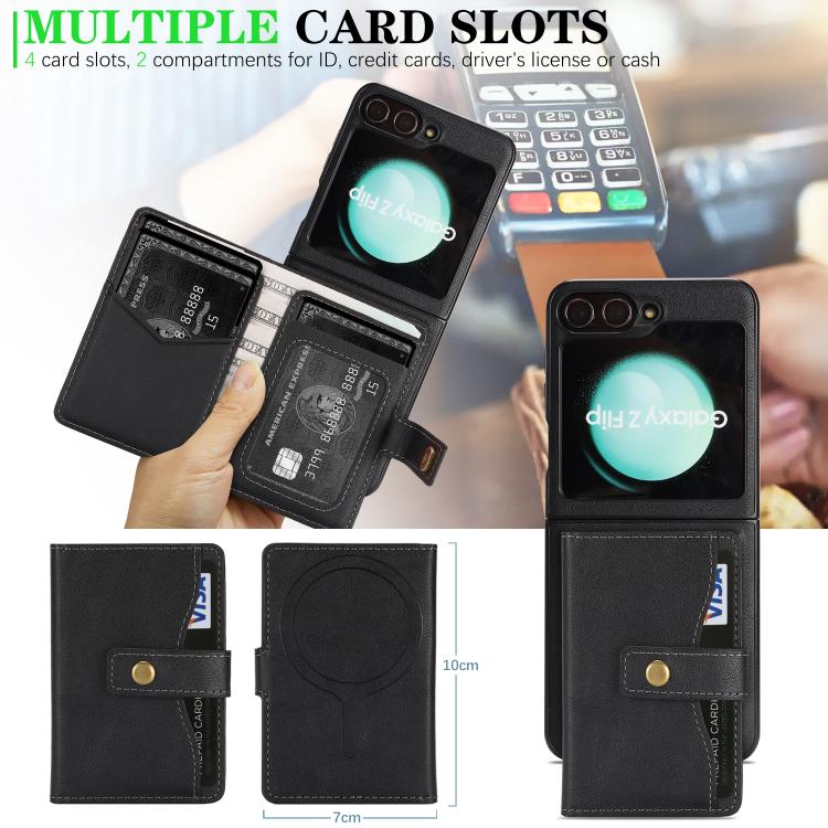 Funda de cuero con anillo MagSafe para Samsung Galaxy Z Flip6 (negro)