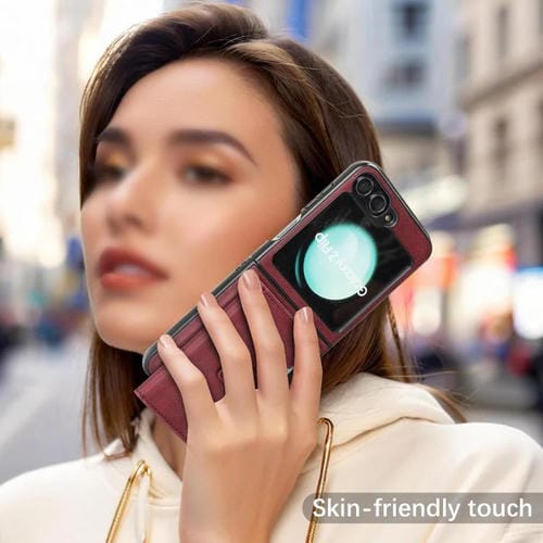 Funda de cuero con anillo MagSafe para Samsung Galaxy Z Flip6 (rojo)