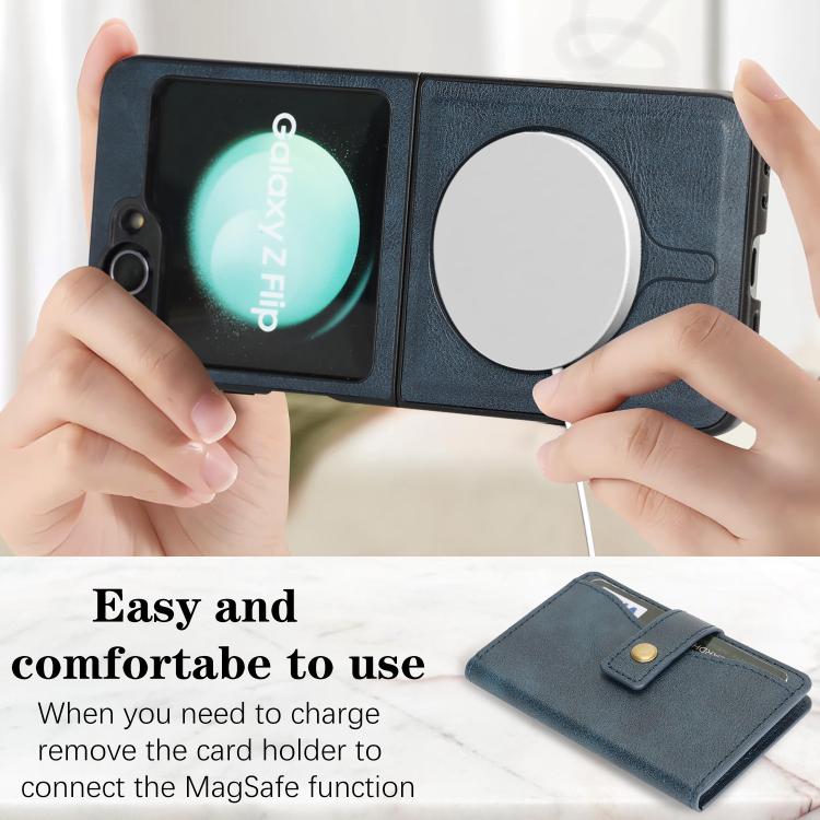 Funda de cuero con anillo MagSafe para Samsung Galaxy Z Flip6 (azul)