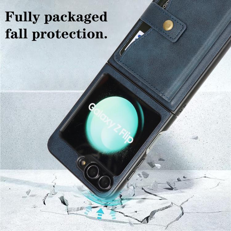 Funda de cuero con anillo MagSafe para Samsung Galaxy Z Flip6 (azul)