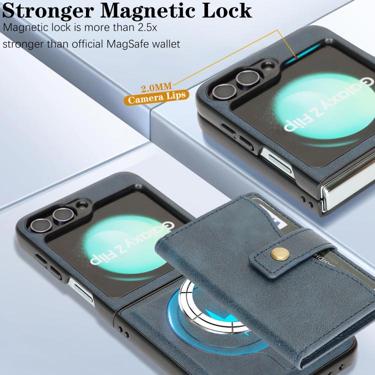 Funda de cuero con anillo MagSafe para Samsung Galaxy Z Flip6 (azul)