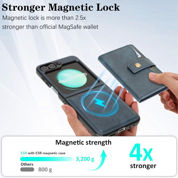 Funda de cuero con anillo MagSafe para Samsung Galaxy Z Flip6 (azul)