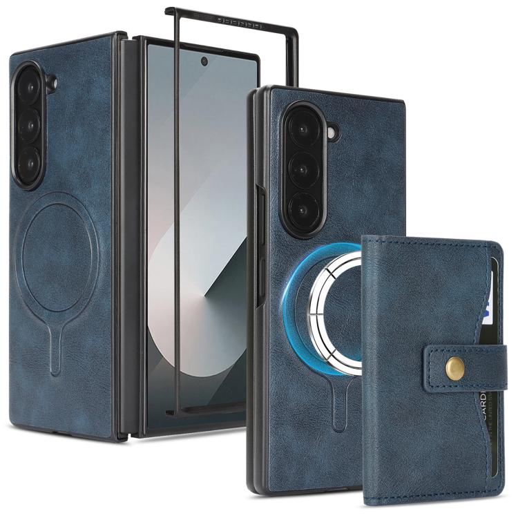 Funda de cuero con anillo MagSafe para Samsung Galaxy Z Fold6 (azul)
