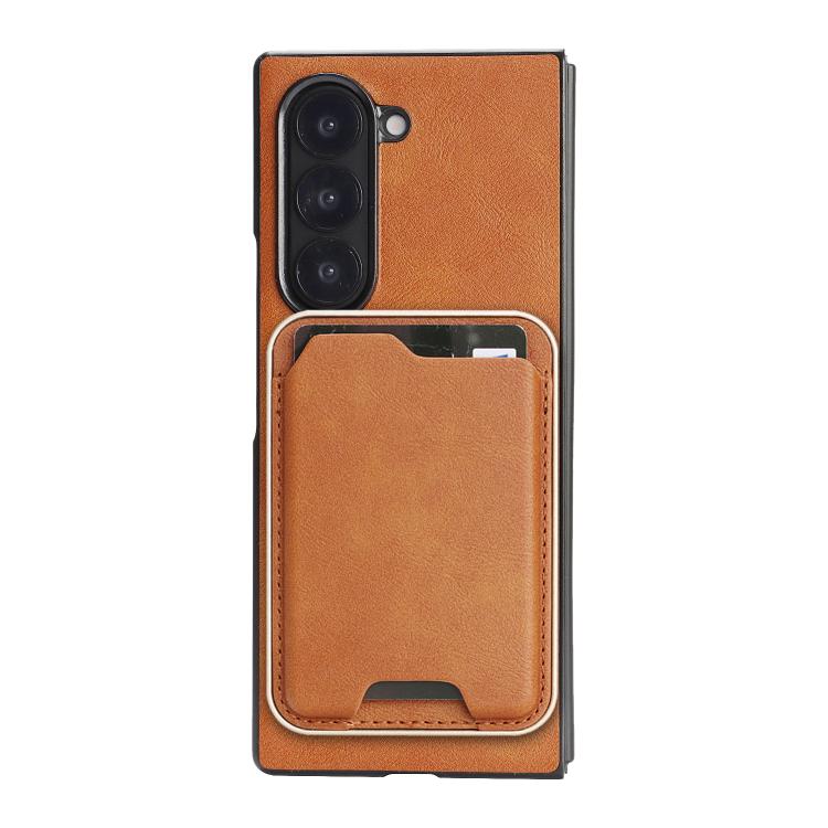 Funda de cuero con anillo magnético Kalebol Slim MagSafe para Samsung Galaxy Z Fold7 (marrón)