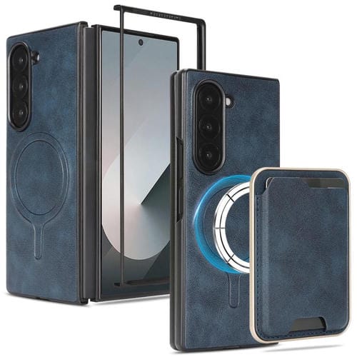 Funda de cuero con anillo magnético Kalebol Slim MagSafe para Samsung Galaxy Z Fold6 (azul)