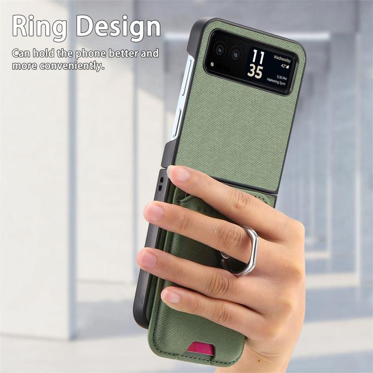 Funda magnética de tela sarga con anillo para Motorola Moto Razr 40 (verde)