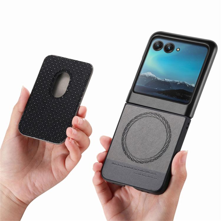 Funda de tela sarga con anillo magnético para Motorola Moto Razr 40 Ultra (gris)