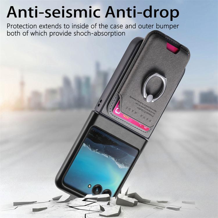 Funda de tela sarga con anillo magnético para Motorola Moto Razr 40 Ultra (gris)