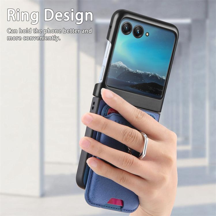 Funda magnética con anillo para Motorola Moto Razr 40 Ultra, de tela sarga, con ranuras para tarjetas (azul)