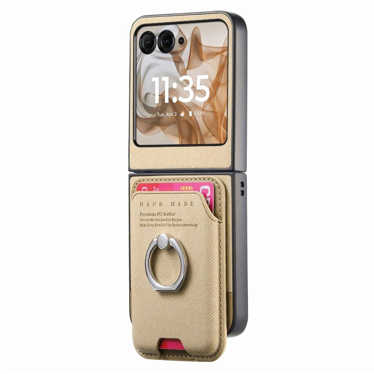 Funda de tela sarga con anillo magnético para Motorola Moto Razr 50/60 (caqui)