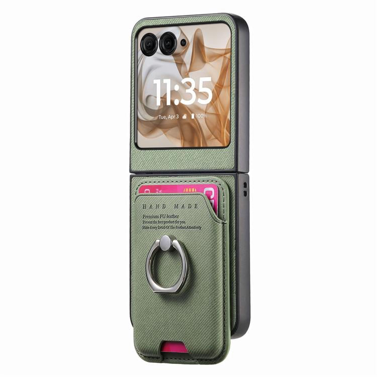 Funda magnética de tela sarga con anillo para Motorola Moto Razr 50/60 (verde)