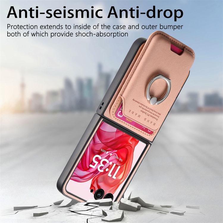 Funda magnética para Motorola Moto Razr 50 Ultra, de tela sarga, con anillo para tarjetas (rosa)