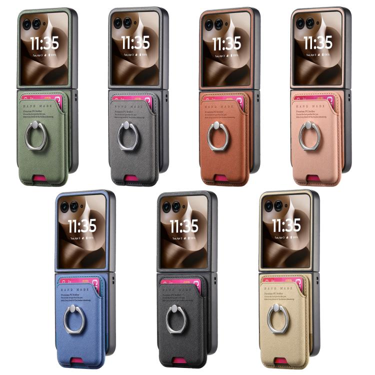 Funda de tela sarga con anillo magnético para Motorola Moto Razr 40 (marrón)
