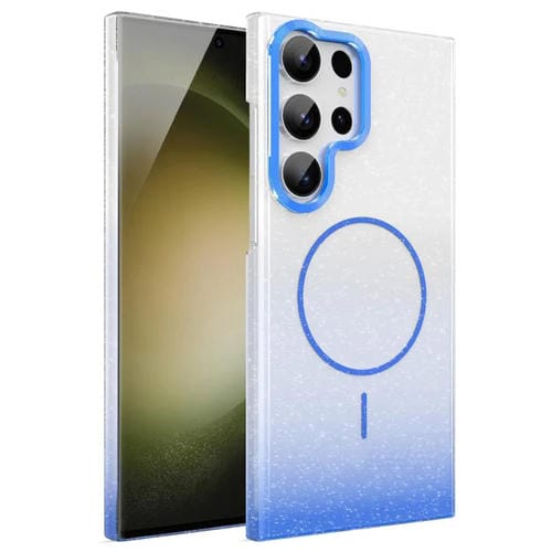 Funda MagSafe a prueba de golpes para Samsung Galaxy S23 Ultra 5G con purpurina dorada y degradado (azul)