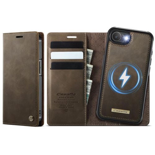 Funda de cuero desmontable CaseMe C49 con bloqueo RFID MagSafe para iPhone 16e (café)