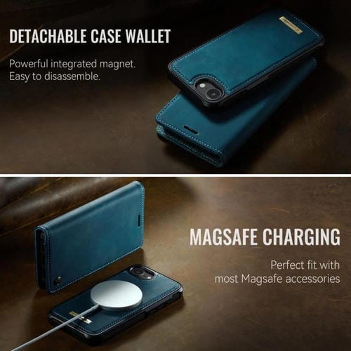 Funda de cuero desmontable CaseMe C49 MagSafe con bloqueo RFID para iPhone 16e (verde)