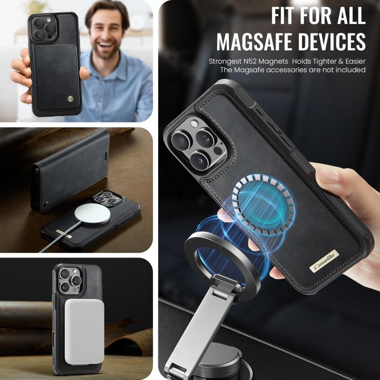Funda de cuero desmontable CaseMe C49 MagSafe con bloqueo RFID para iPhone 15 Pro (negra)