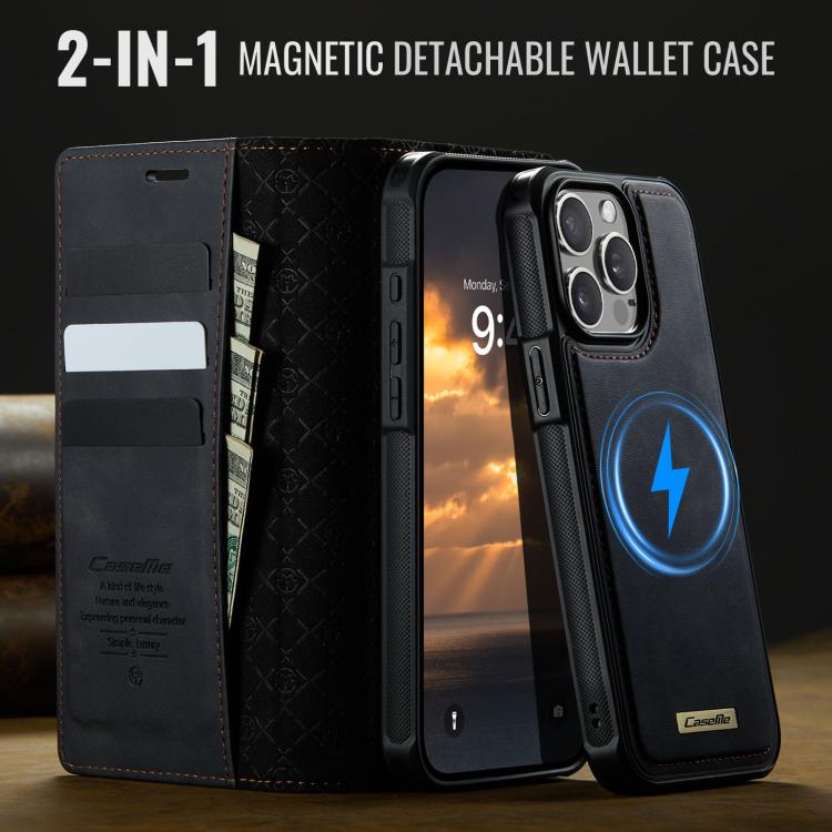Funda de cuero desmontable CaseMe C49 MagSafe con bloqueo RFID para iPhone 15 Pro (negra)