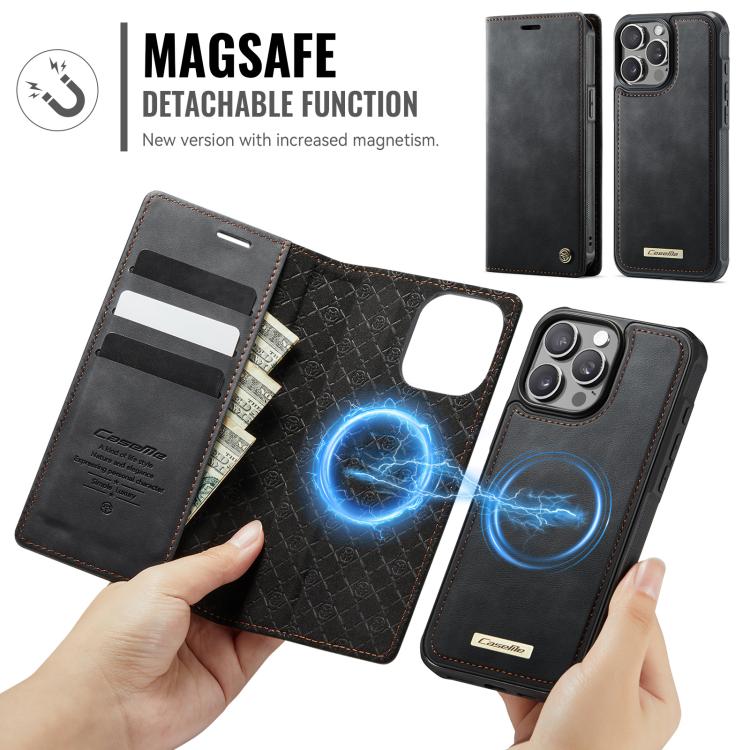 Funda de cuero desmontable CaseMe C49 MagSafe con bloqueo RFID para iPhone 15 Pro (negra)