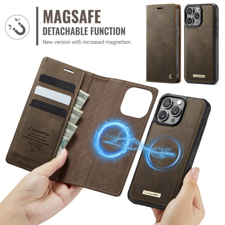 Funda de cuero desmontable CaseMe C49 MagSafe con bloqueo RFID para iPhone 15 Pro (café)