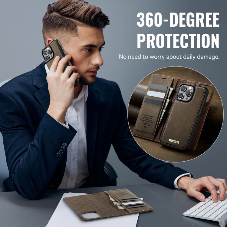 Funda de cuero desmontable CaseMe C49 MagSafe con bloqueo RFID para iPhone 15 Pro (café)