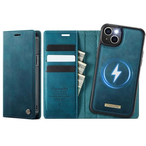 Funda de cuero desmontable CaseMe C49 con bloqueo RFID MagSafe para iPhone 14 (verde)