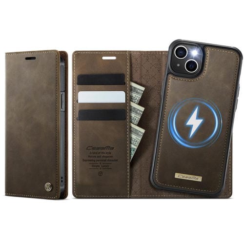 Funda de cuero desmontable CaseMe C49 con bloqueo RFID MagSafe para iPhone 13 (café)