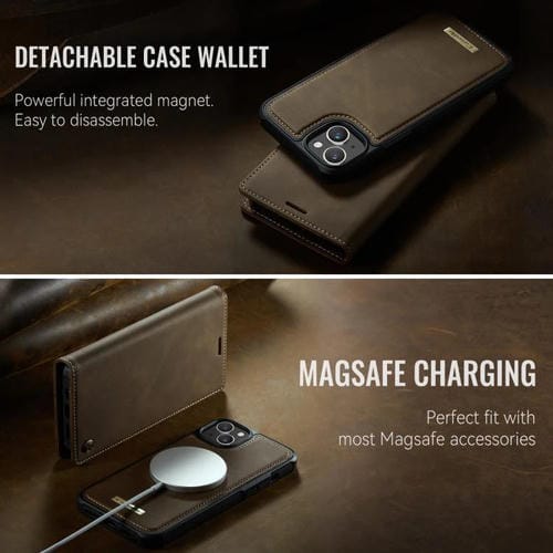 Funda de cuero desmontable CaseMe C49 con bloqueo RFID MagSafe para iPhone 13 (café)