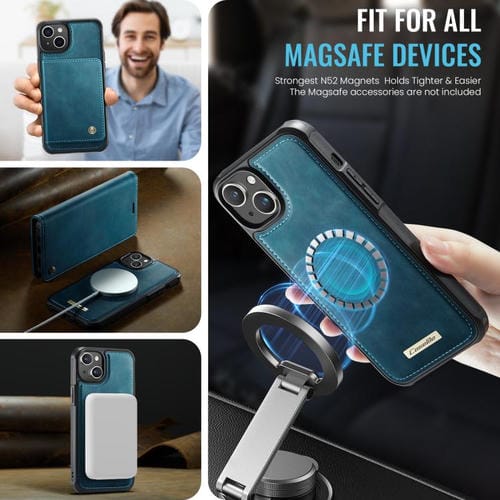 Funda de cuero desmontable CaseMe C49 con bloqueo RFID MagSafe para iPhone 13 (verde)