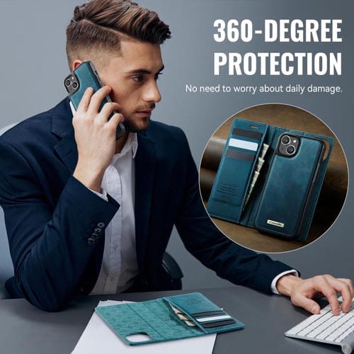 Funda de cuero desmontable CaseMe C49 con bloqueo RFID MagSafe para iPhone 13 (verde)